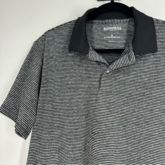 BONOBOS Black and Gray Striped Performance Golf Standard Fit Polo Shirt Sz M - Picture 8 of 14